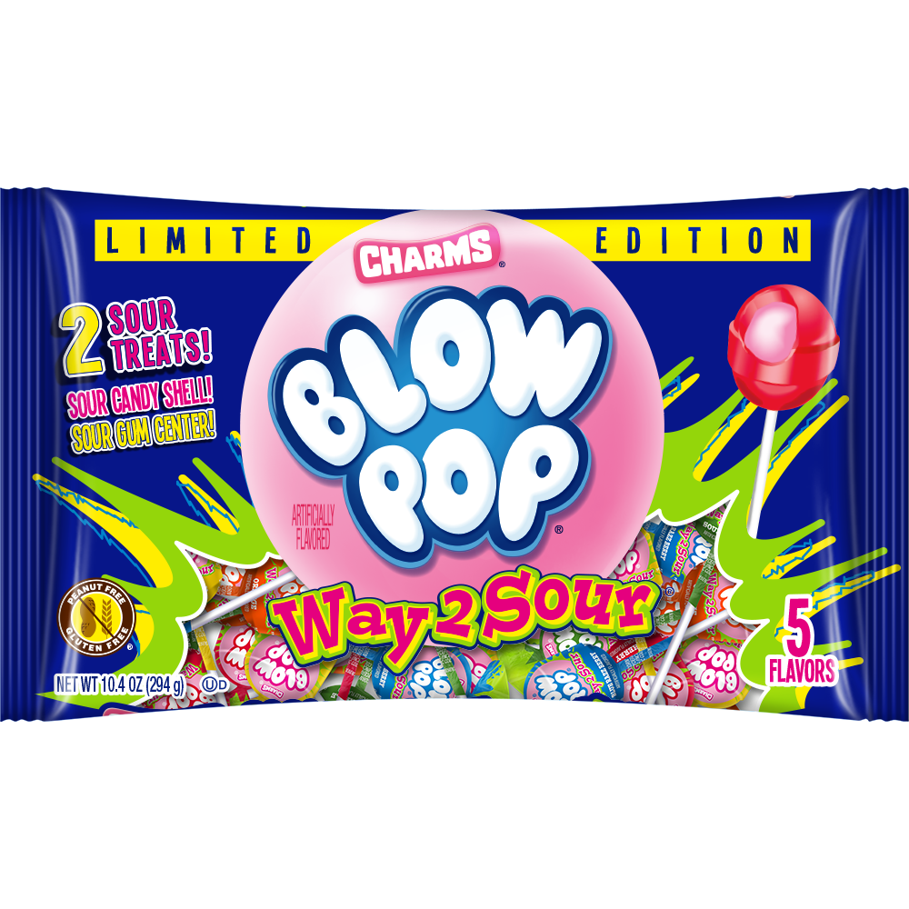 slide 1 of 1, Charms Blow Pop Way2Sour Lollipops, 10.4 oz