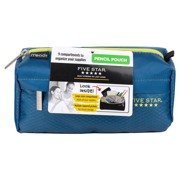 slide 1 of 1, Five Star 9-Compartment Pencil Pouch. Assorted Colors, 1 ct