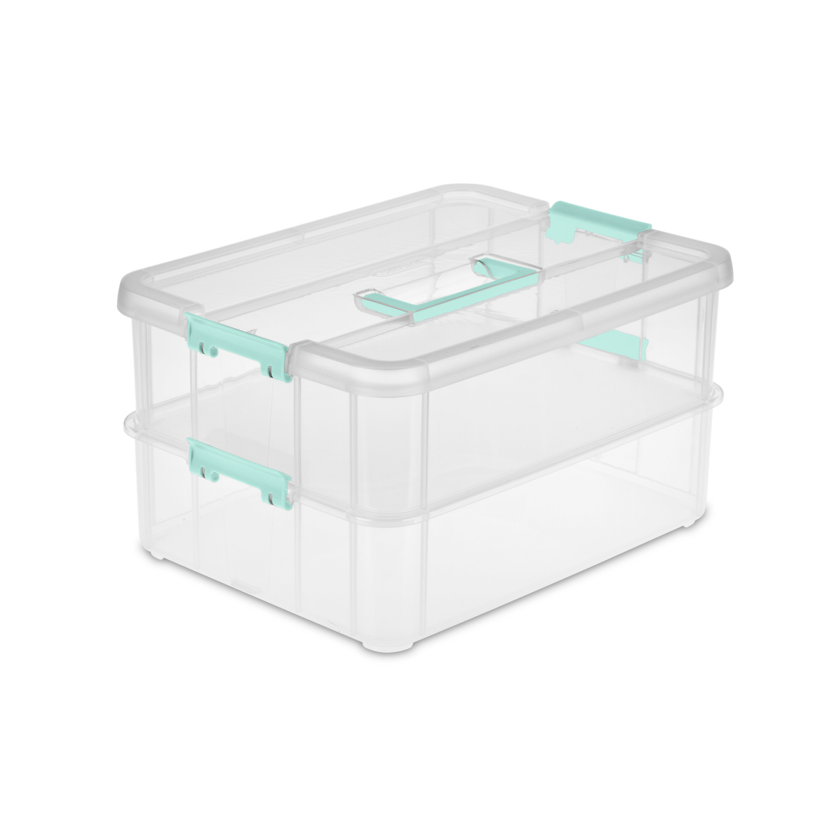 slide 1 of 9, Sterilite Clear Stack & Carry 2-Layer Handle Box 1 ea, 1 ct