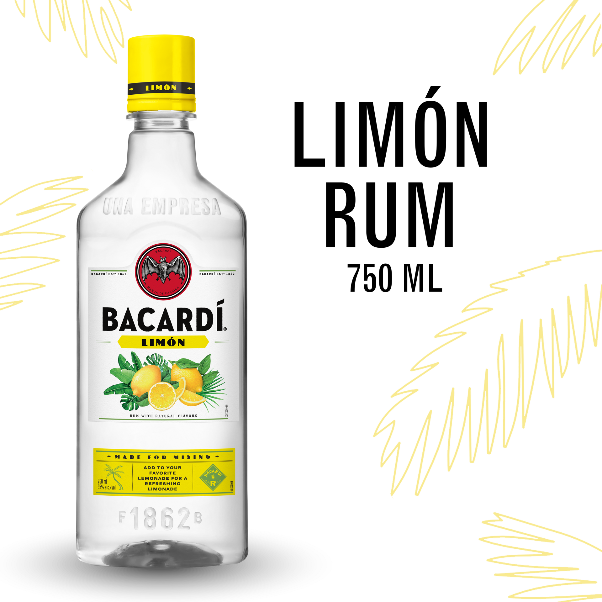 slide 1 of 5, Bacardí Bacardi Limon Rum, Gluten Free 35% 75Cl/750Ml, 750 ml