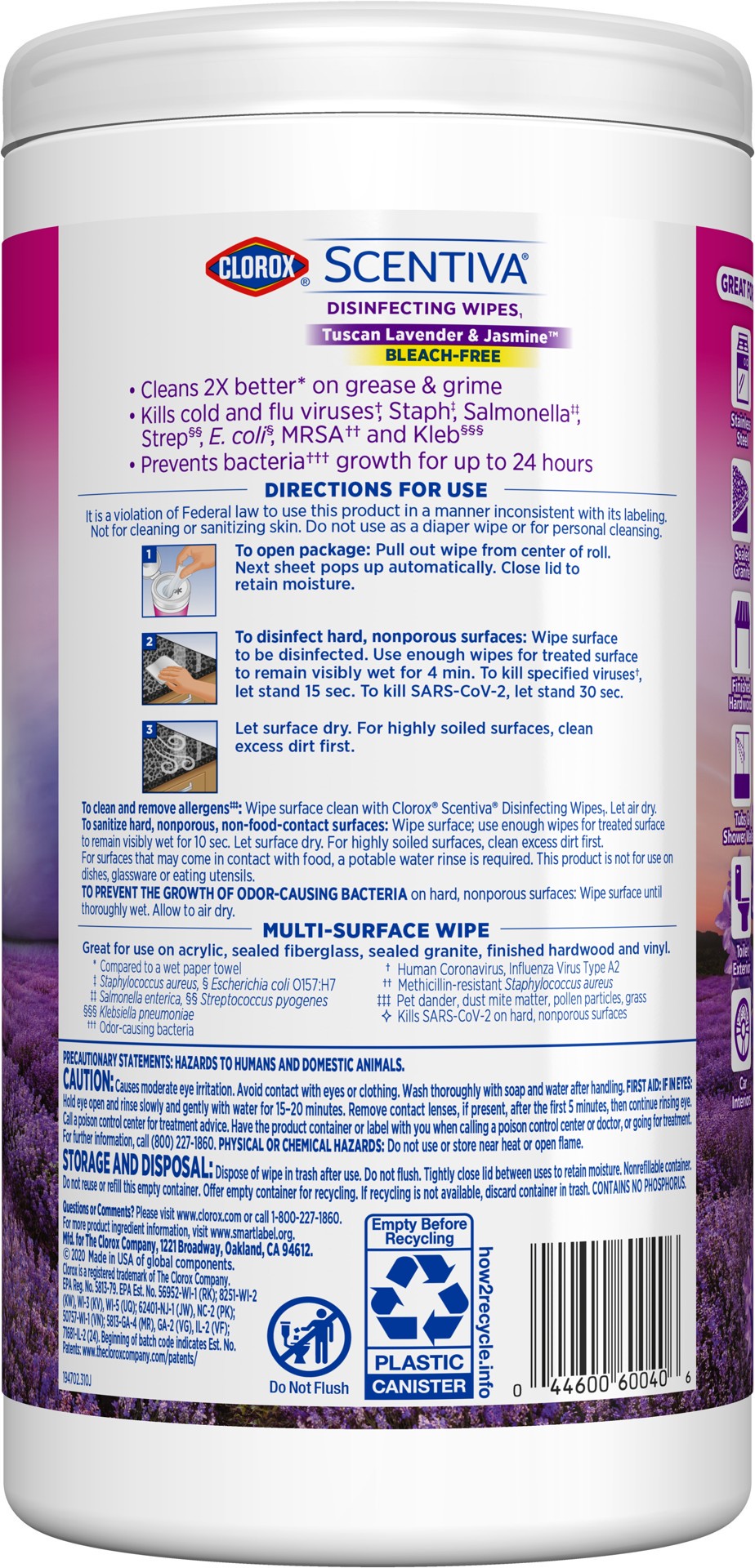 slide 2 of 5, Scentiva Disinfecting Wipes, Lavender and Jasmine, 75 Count, 75 ct