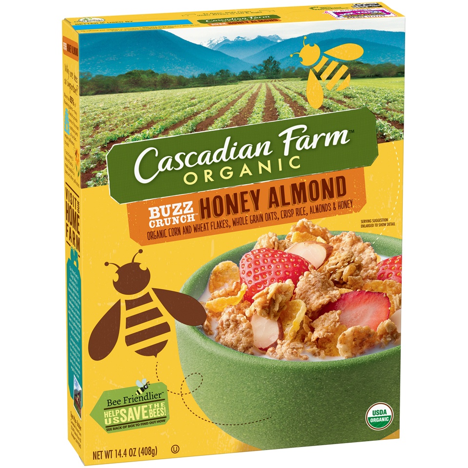 slide 1 of 1, Cascadian Farm Organic Buzz Crunch Honey Almond Cereal, 14.4 oz