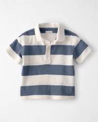 Littleplanet Toddler Boy Polo Shirt Made with Organic Cotton in Blue Stripes - 2T
