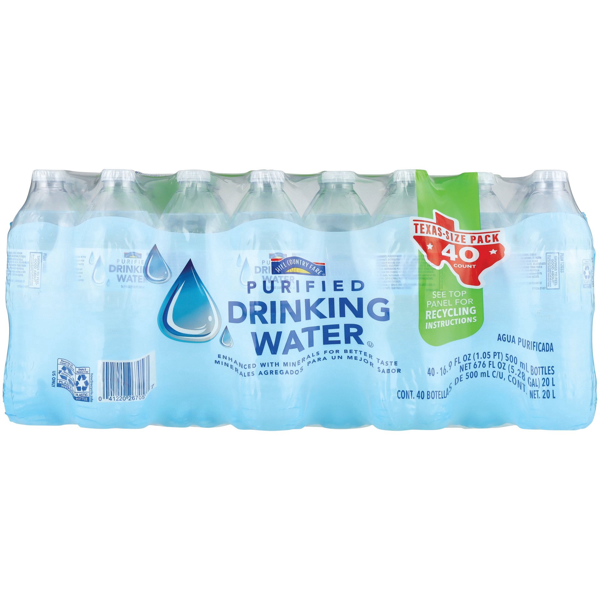 slide 1 of 1, Hill Country Fare Purified Drinking Water - 40 ct; 16.9 fl oz, 40 ct; 16.9 fl oz