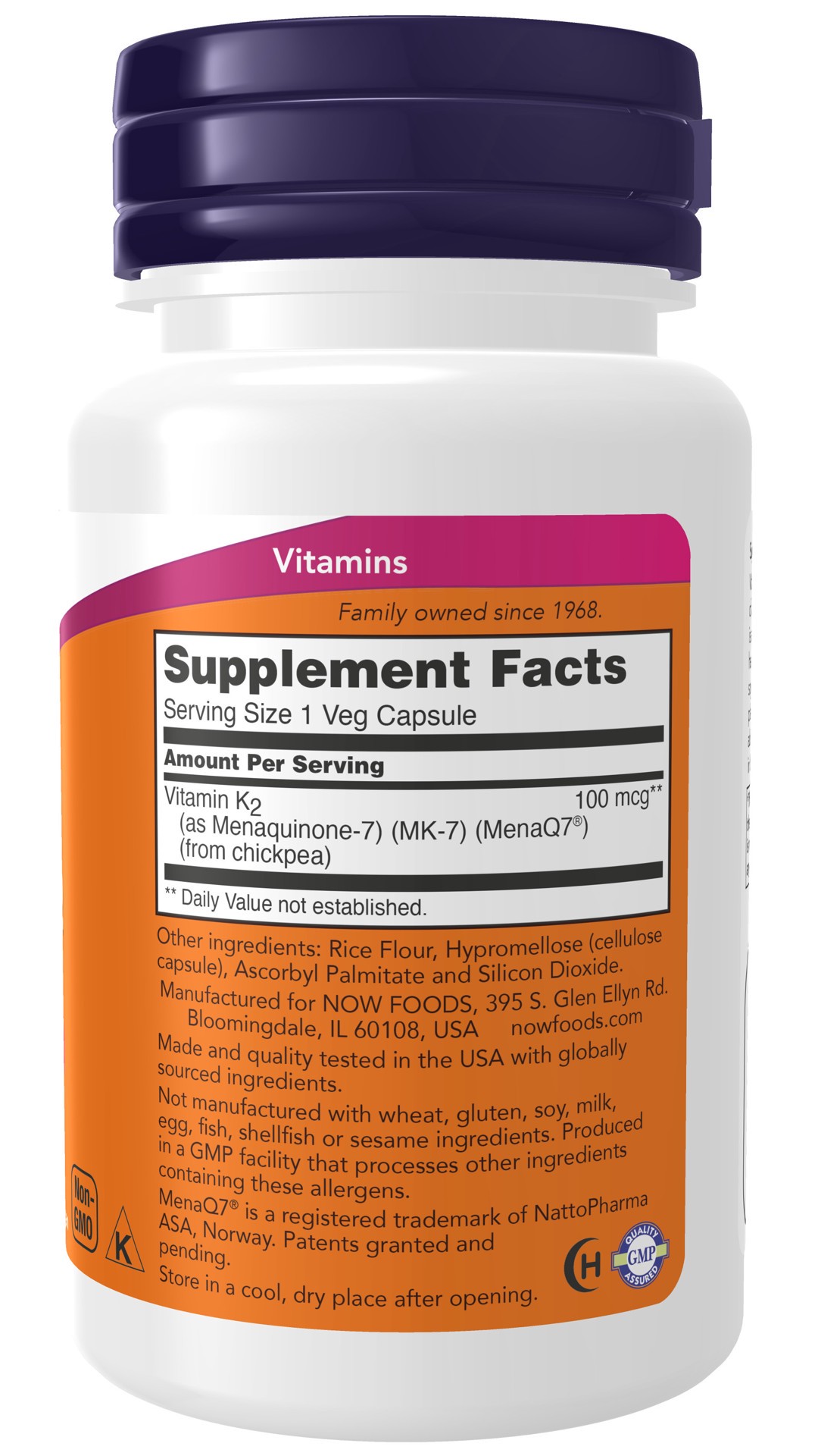 slide 3 of 4, NOW Supplements, MK-7 Vitamin K-2 100 mcg, Cardiovascular Support*, Supports Bone Health*, 60 Veg Capsules, 60 ct