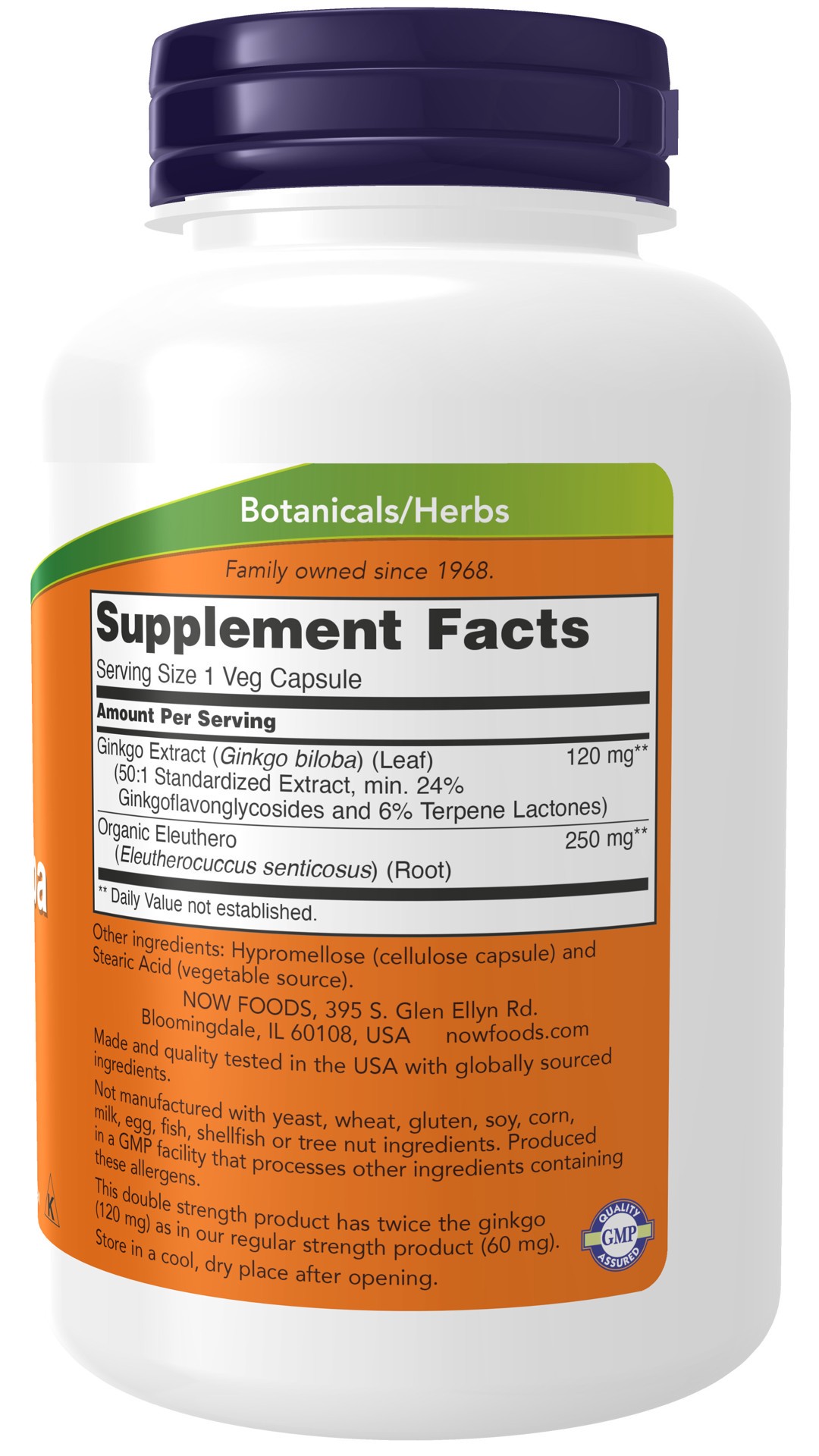 slide 3 of 5, NOW Ginkgo Biloba, Double Strength 120 mg - 200 Veg Capsules, 200 ct