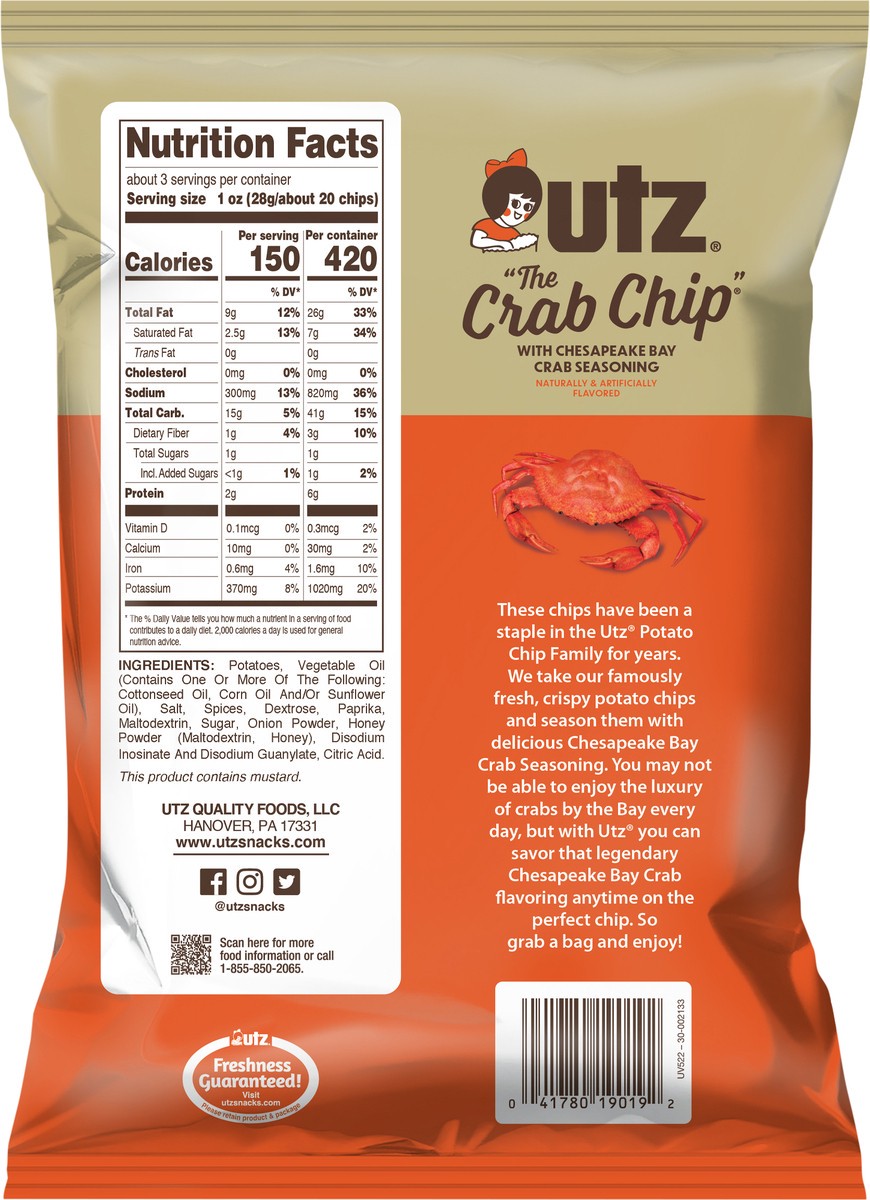 slide 7 of 7, Utz 2.75 oz Utz "Crab Chip" Potato Chips, 2.75 oz