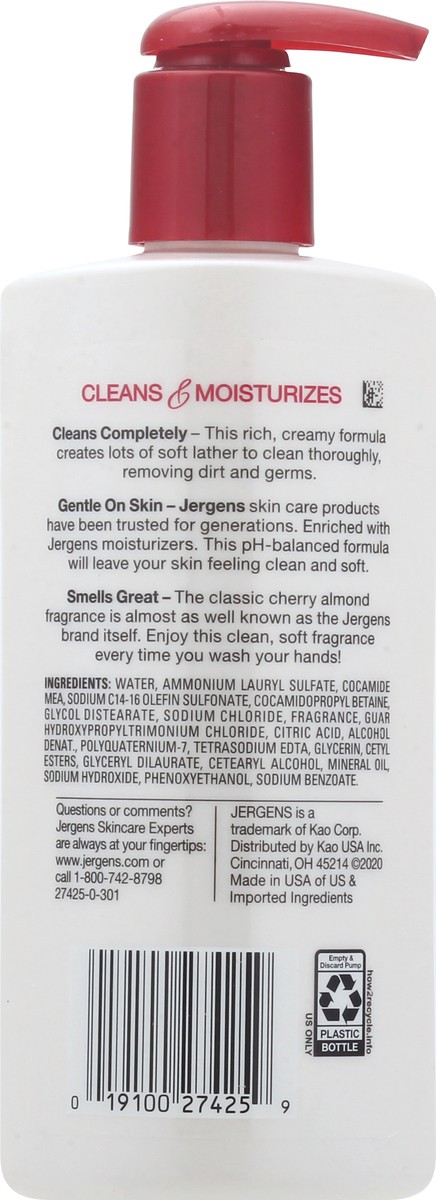 slide 7 of 12, Jergens Extra Moisturizing Hand Soap, Liquid Hand Soap Dispenser with Jergens Cherry Almond Scent, Hand Wash For Dry Hands, 8.3 Oz, 