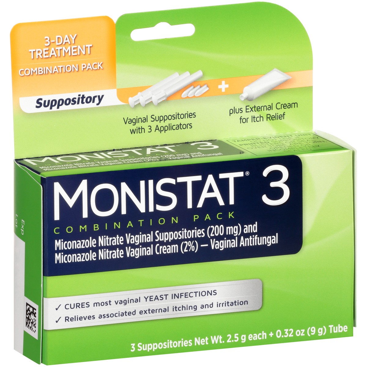 slide 9 of 10, Monistat 3 Day Yeast Infection Treatment, 3 Miconazole Suppository Inserts & External Itch Cream, 1 ct