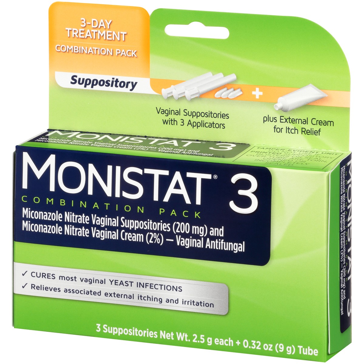 slide 3 of 10, Monistat 3 Day Yeast Infection Treatment, 3 Miconazole Suppository Inserts & External Itch Cream, 1 ct