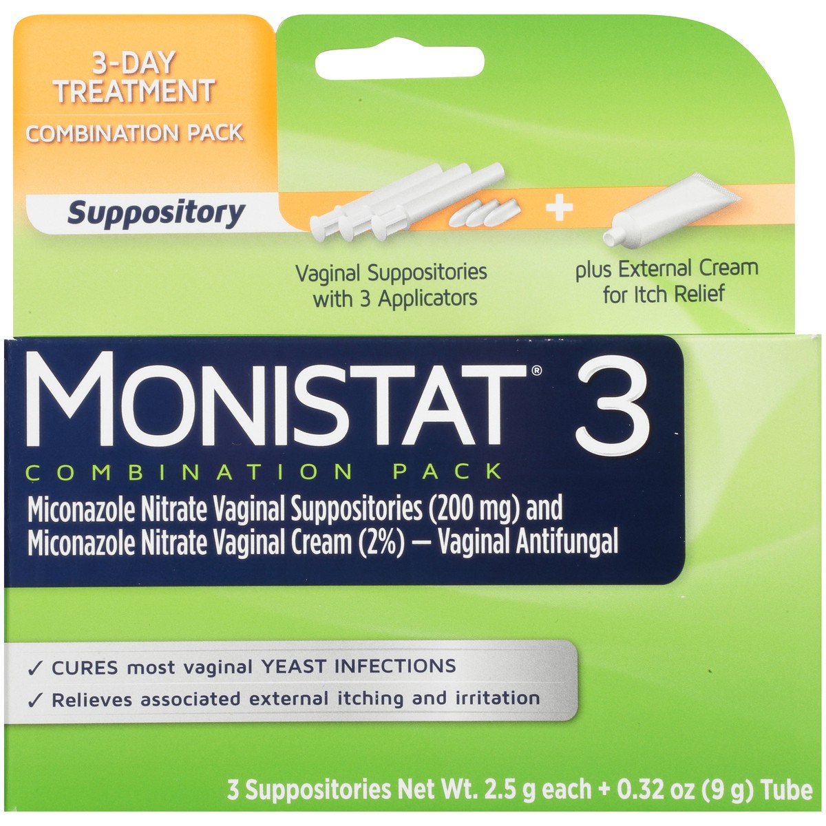 slide 2 of 10, Monistat 3 Day Yeast Infection Treatment, 3 Miconazole Suppository Inserts & External Itch Cream, 1 ct