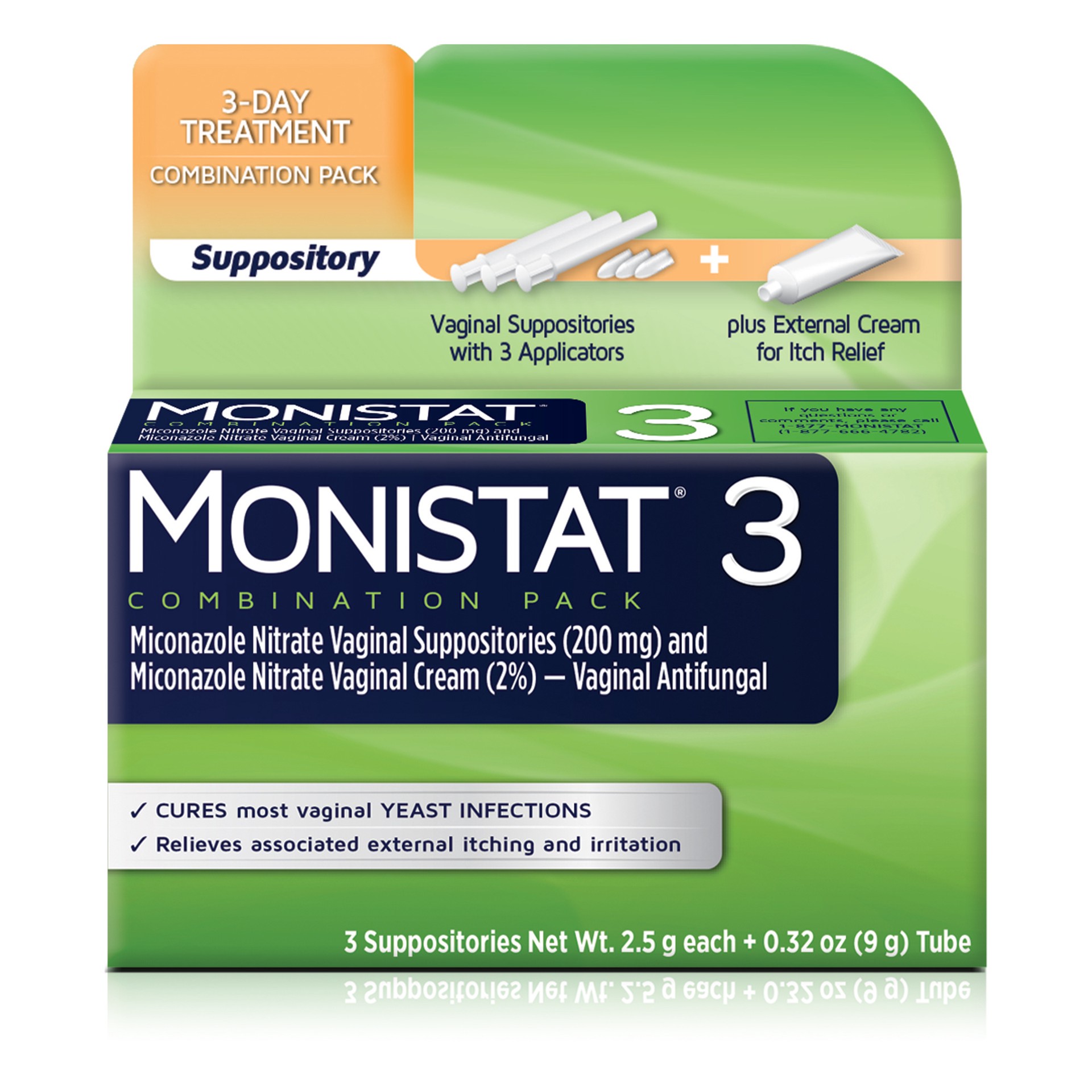 slide 1 of 10, Monistat 3 Day Yeast Infection Treatment, 3 Miconazole Suppository Inserts & External Itch Cream, 1 ct