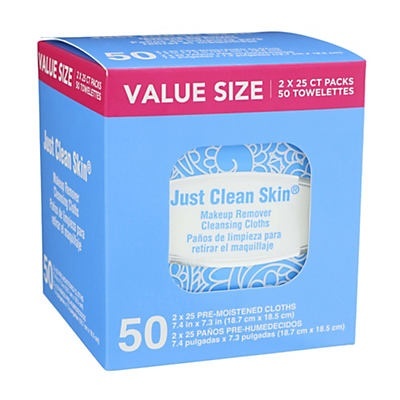 slide 1 of 1, Just Clean Skin Make Up Remover Cleansing Cloths, 50 ct