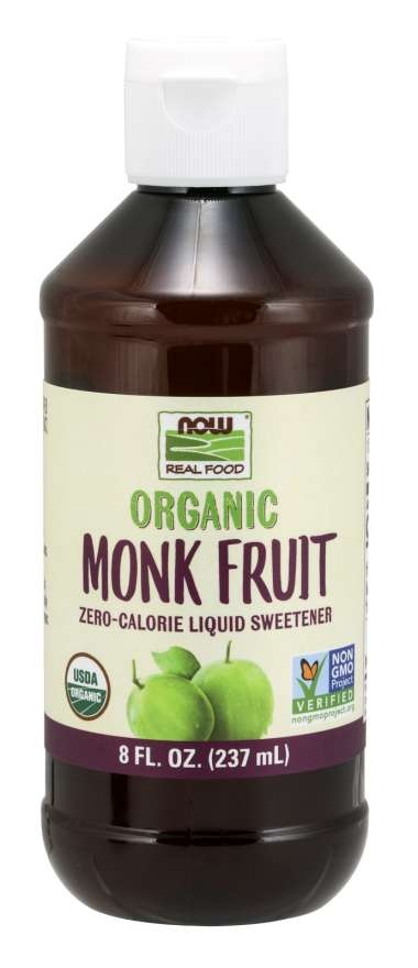 slide 1 of 1, NOW Foods, Certified Organic Monk Fruit Liquid, Zero-Calorie Liquid Sweetener, Non-GMO, Low Glycemic Impact, 8 oz