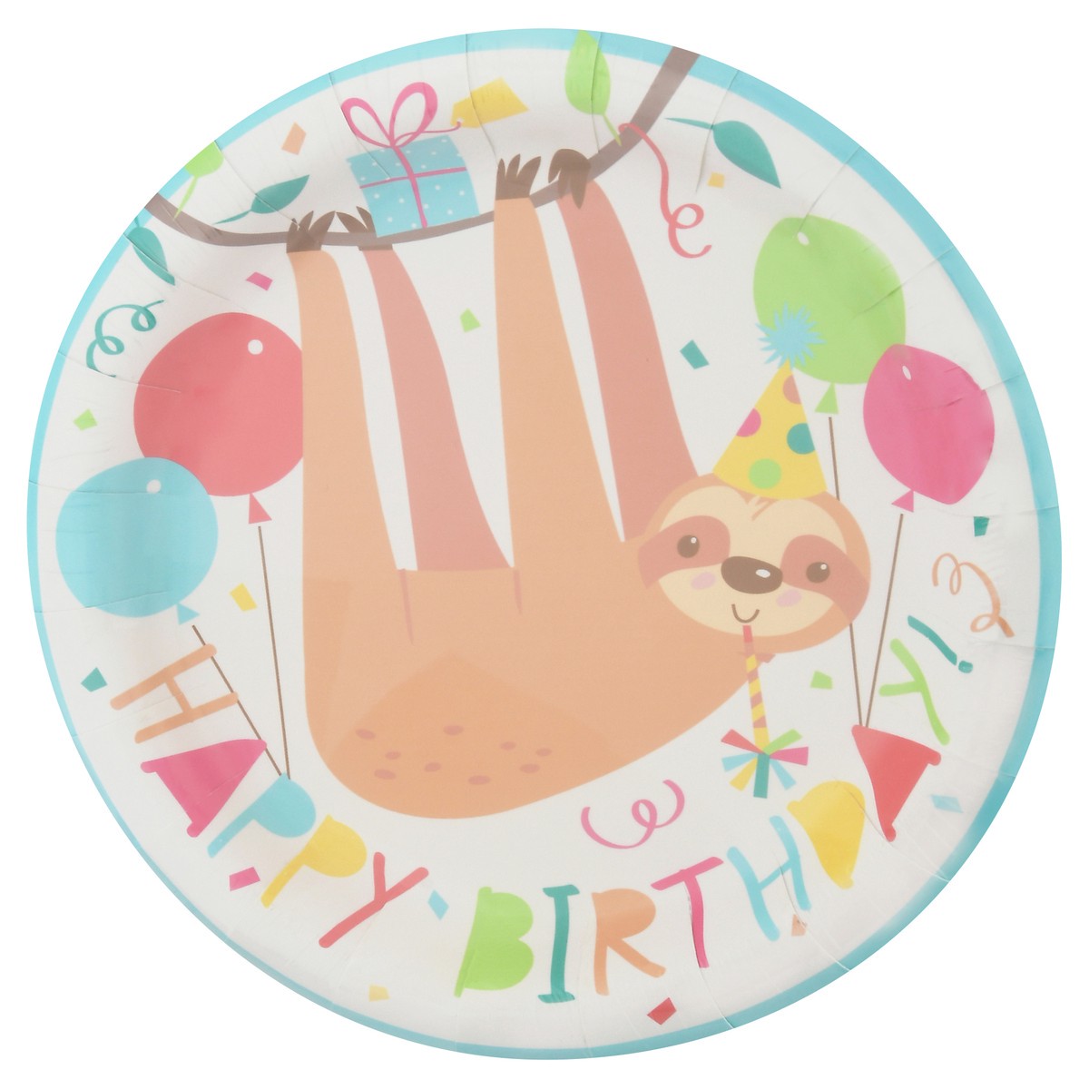 slide 3 of 9, Unique Paper Plates, Happy Birthday, Sloth, 6-3/4 Inch, 8 ct