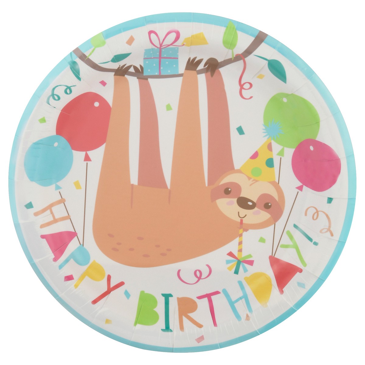 slide 5 of 9, Unique Paper Plates, Happy Birthday, Sloth, 6-3/4 Inch, 8 ct