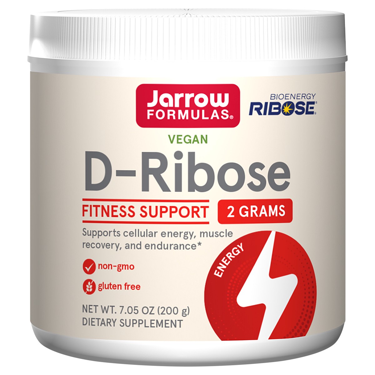 slide 1 of 1, Jarrow Formulas D-Ribose Powder - 200g - Dietary Supplement Supports Muscle Recovery, Energy & Endurance - 100% Pure - Vegan - Non-GMO - Approx. 90 Servings, 7.05 oz