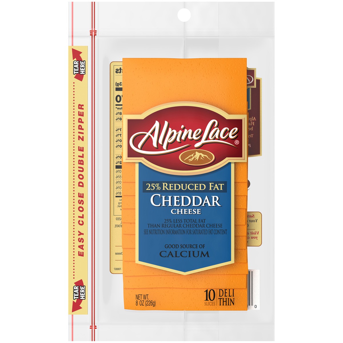 slide 1 of 5, Alpine Lace Sliced 25% Reduced Fat Cheddar Cheese, 8 oz, 8 oz