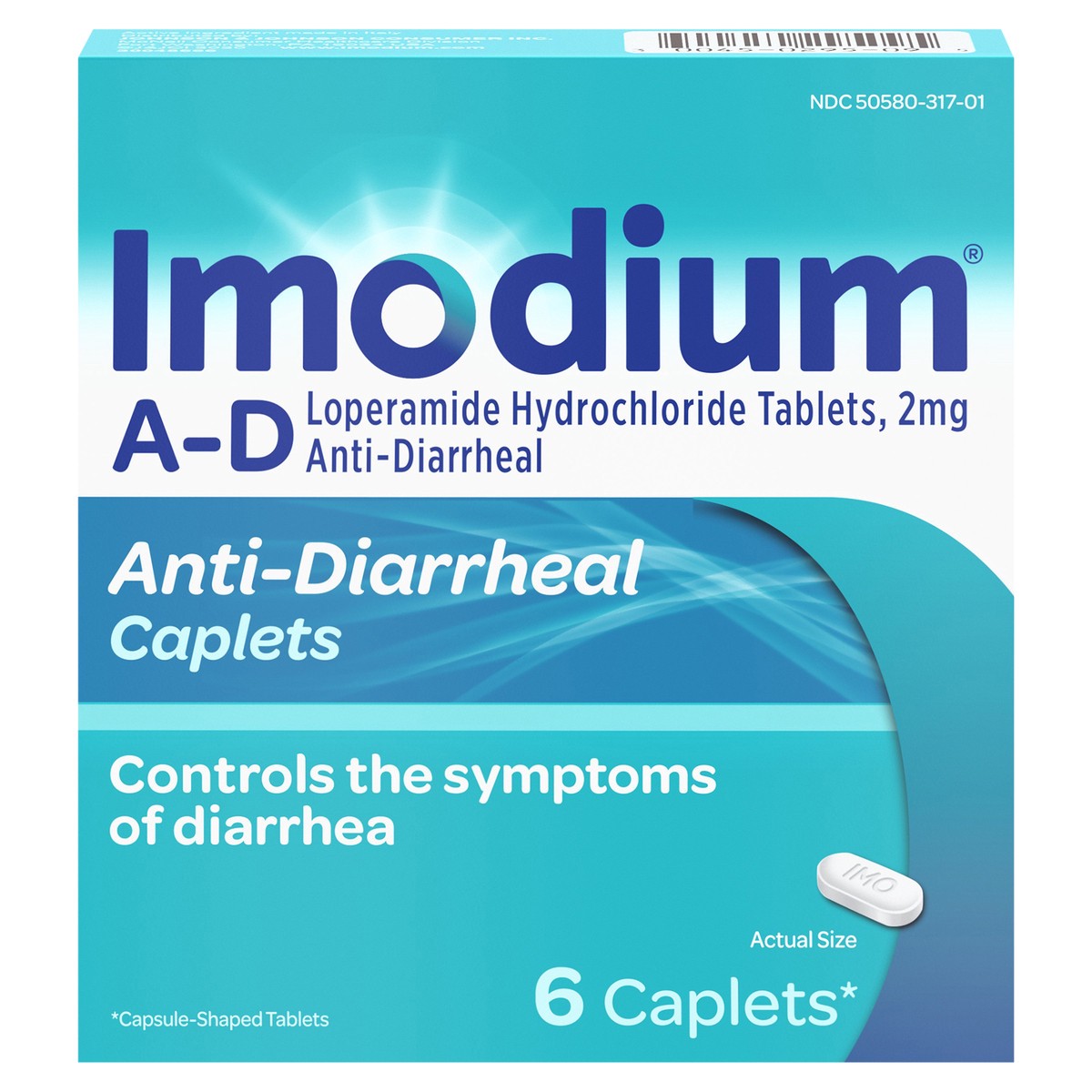 slide 1 of 8, Imodium A-D Diarrhea Relief Caplets with Loperamide Hydrochloride, Anti-Diarrheal Medicine to Help Control Symptoms of Diarrhea Due to Acute, Active & Traveler's Diarrhea, 6 ct., 6 ct