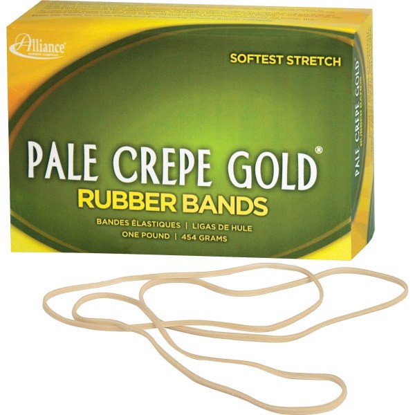 slide 8 of 9, Alliance Rubber Pale Crepe Gold® Rubber Bands, #117B, 7"" x 1/8"", 1 Lb, Box Of 300, 315 ct