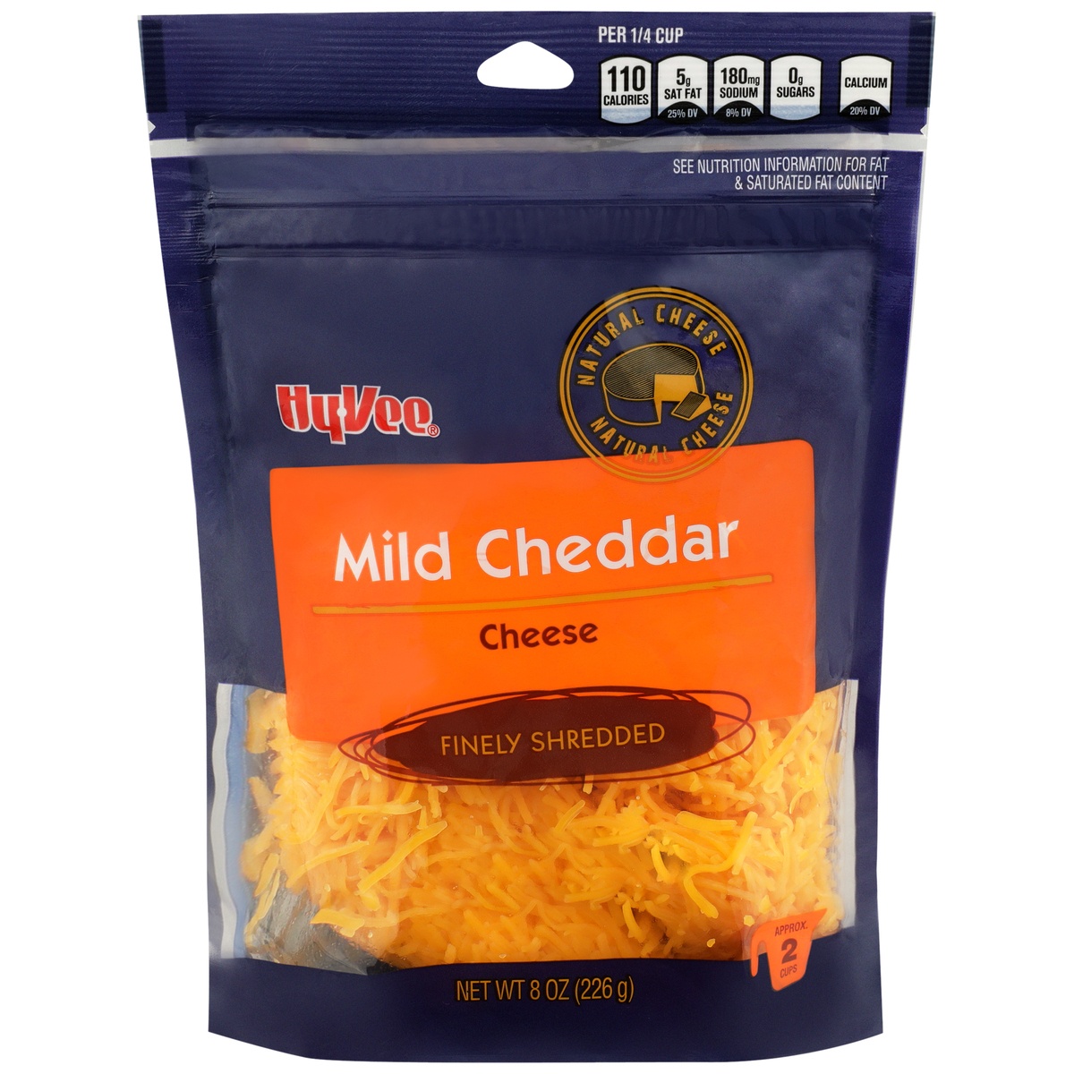 slide 1 of 1, Hy-vee Mild Cheddar Finely Shredded Cheese, 8 oz