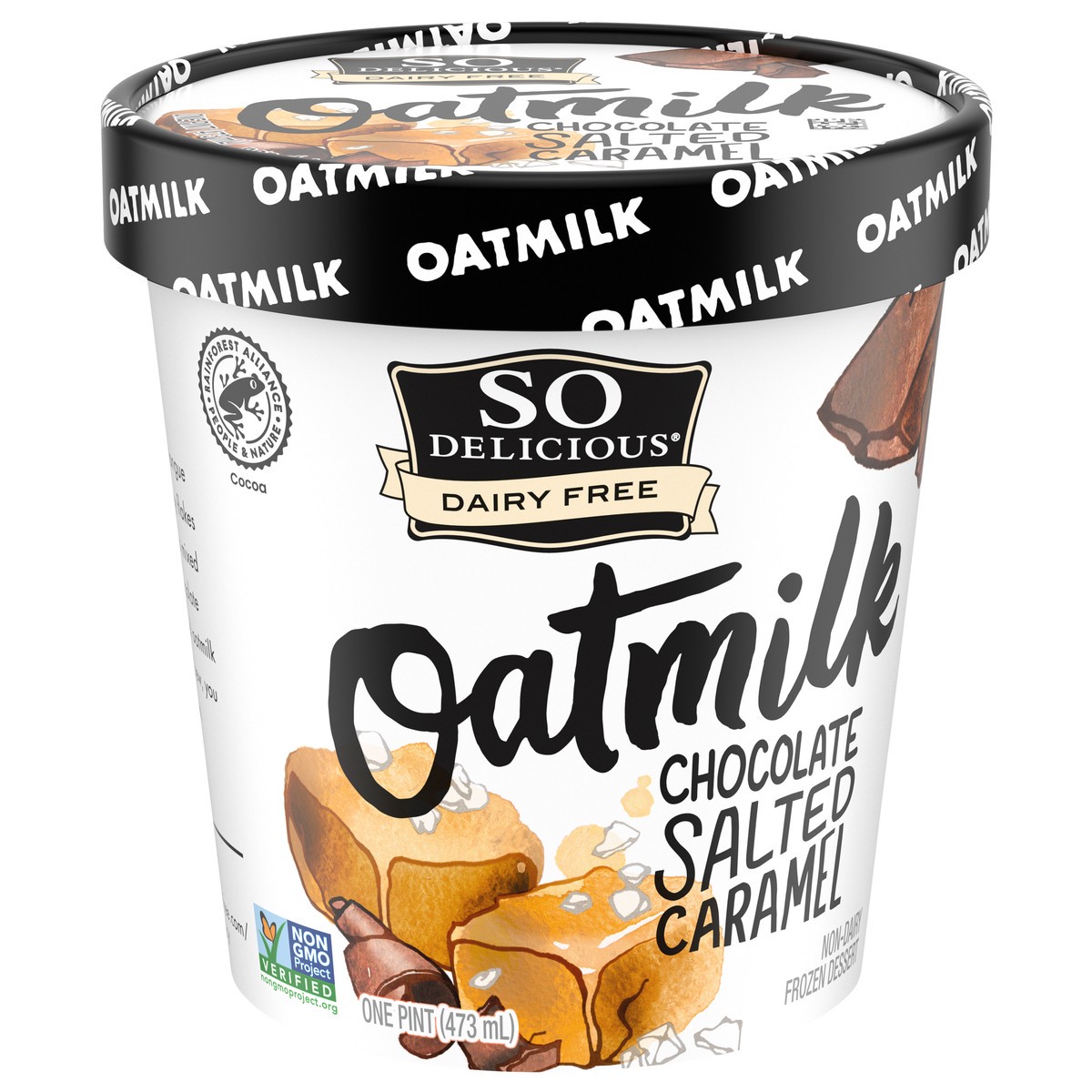 slide 1 of 5, So Delicious Dairy Free Oat Milk Frozen Dessert, Chocolate Salted Caramel, Vegan, Non-GMO Project Verified, 1 Pint, 16 pint