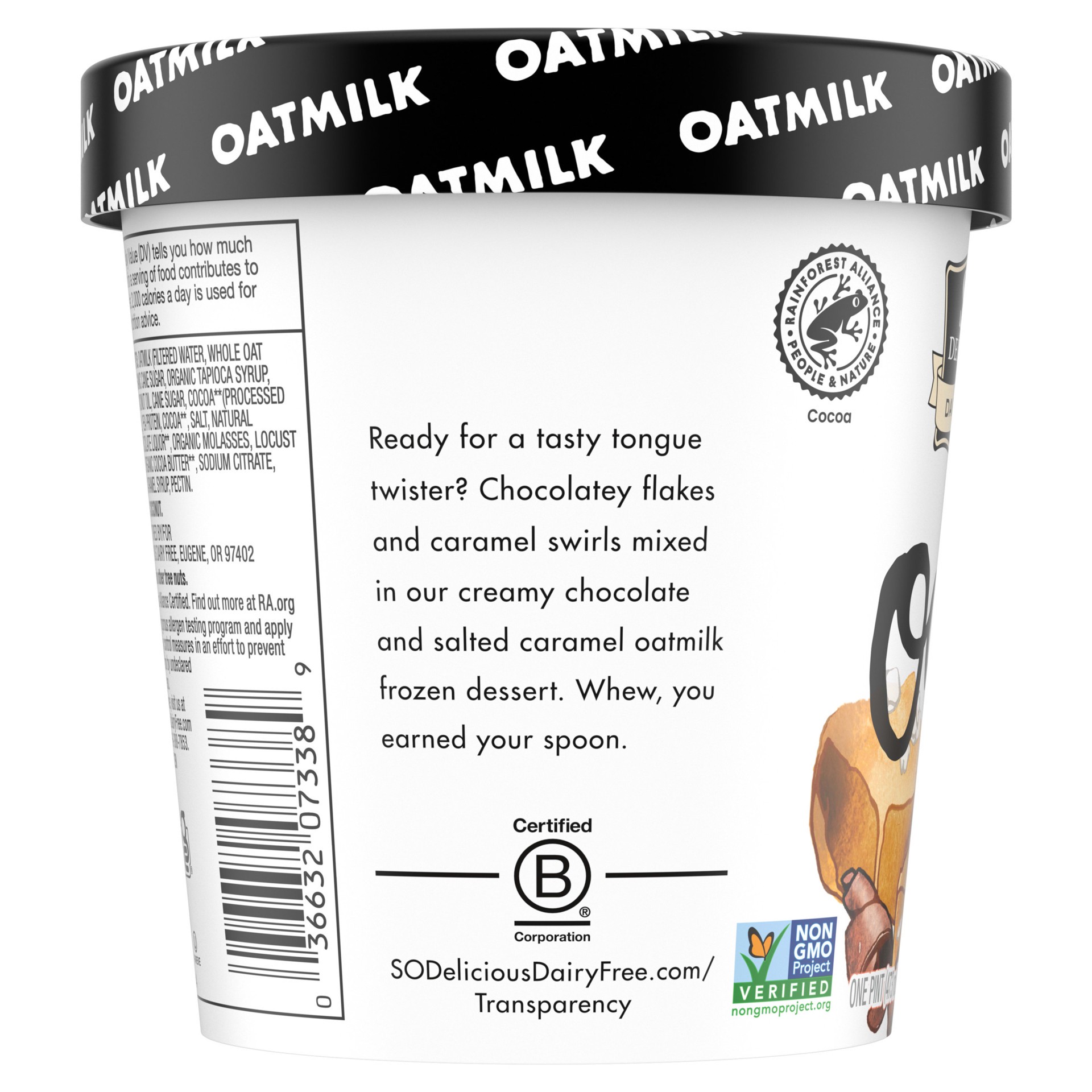 slide 5 of 5, So Delicious Dairy Free Oat Milk Frozen Dessert, Chocolate Salted Caramel, Vegan, Non-GMO Project Verified, 1 Pint, 16 pint