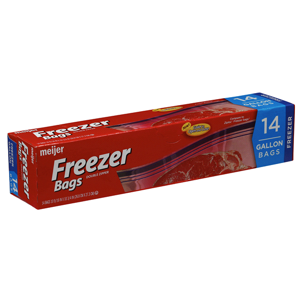 slide 4 of 17, Meijer Re-Closable Double Zipper Gallon Freezer Bags, 14 ct