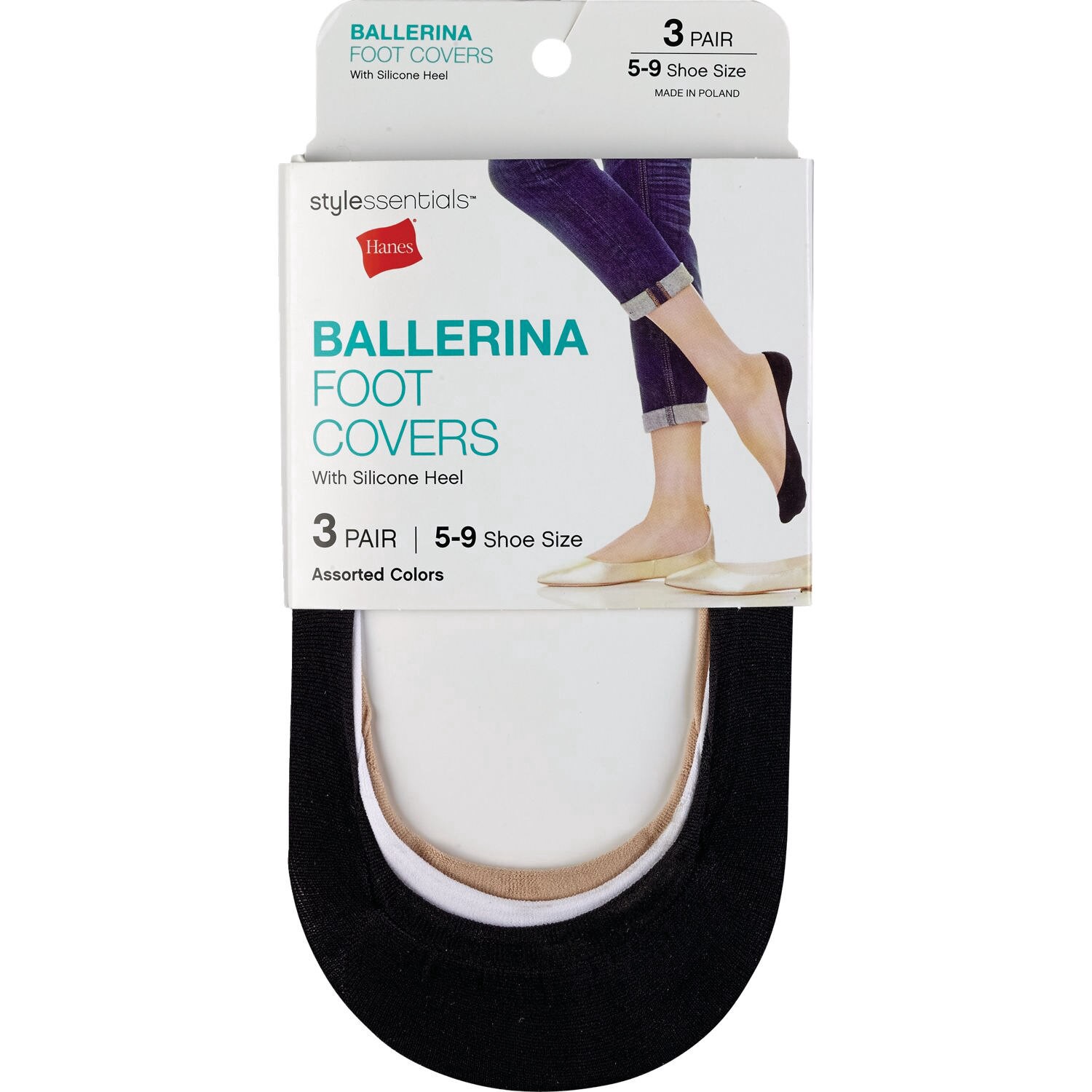 slide 1 of 2, Hanes Style Essentials By Hanes Ballerina Foot Covers, Assorted Colors, Sizes 5-9, 3 ct