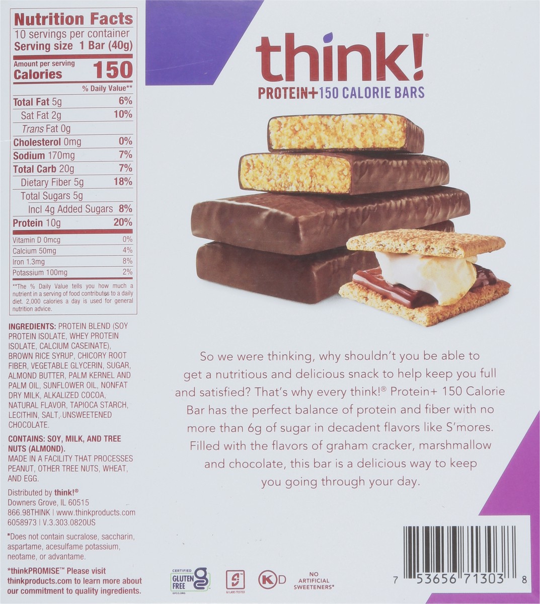 slide 4 of 9, thinkThin Think! S'Mores Protein Bars, 10 ct; 1.41 oz