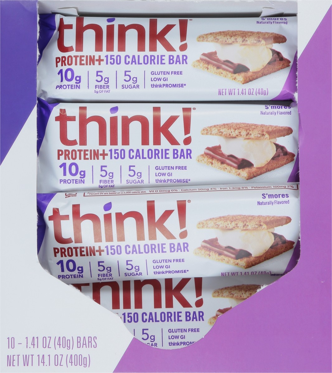 slide 9 of 9, thinkThin Think! S'Mores Protein Bars, 10 ct; 1.41 oz