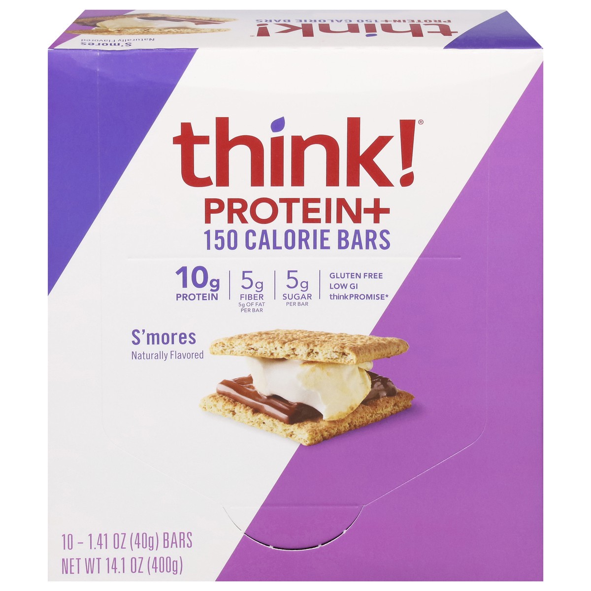 slide 1 of 9, thinkThin Think! S'Mores Protein Bars, 10 ct; 1.41 oz