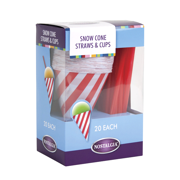 slide 1 of 1, Nostalgia Snow Cone Cups & Spoon Straws - Red/White, 20 ct