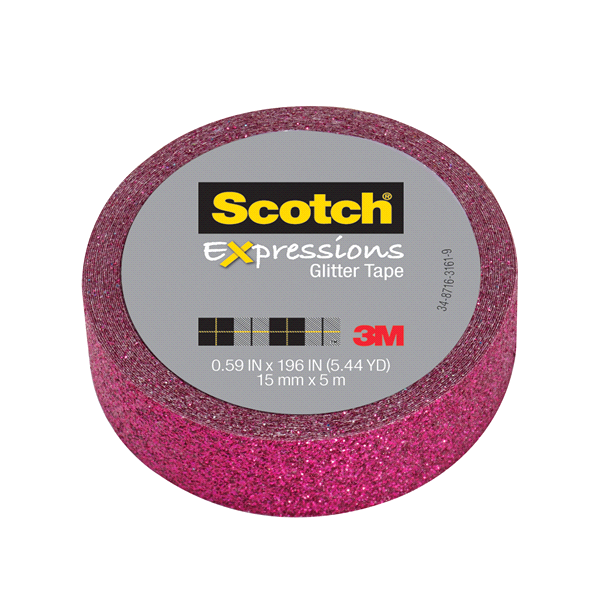 slide 1 of 1, Scotch Expressions Glitter Tape, Hot Pink, 0.59 in x 196 in