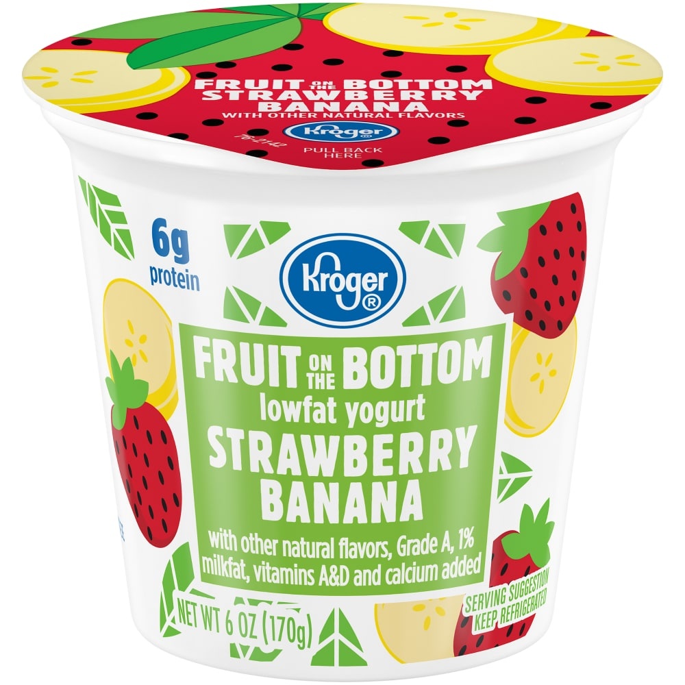 slide 1 of 1, Kroger Strawberry Banana Fruit On The Bottom Lowfat Yogurt, 6 oz