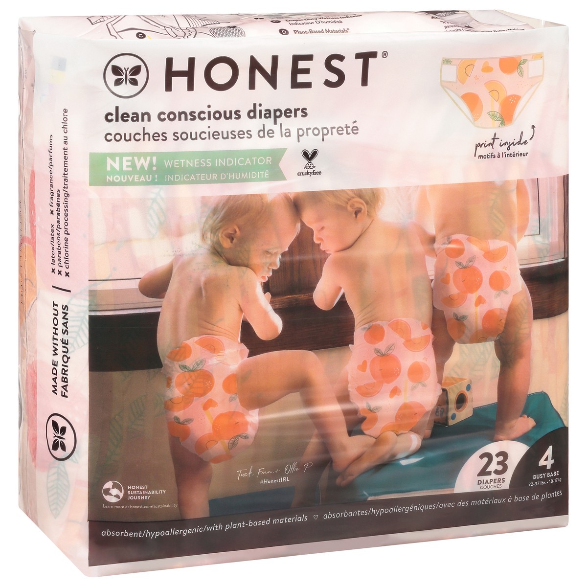 slide 2 of 9, Honest Just Peachy Busy Babe Size 4 (22-37 lbs) Diapers 23 ea, 23 ct