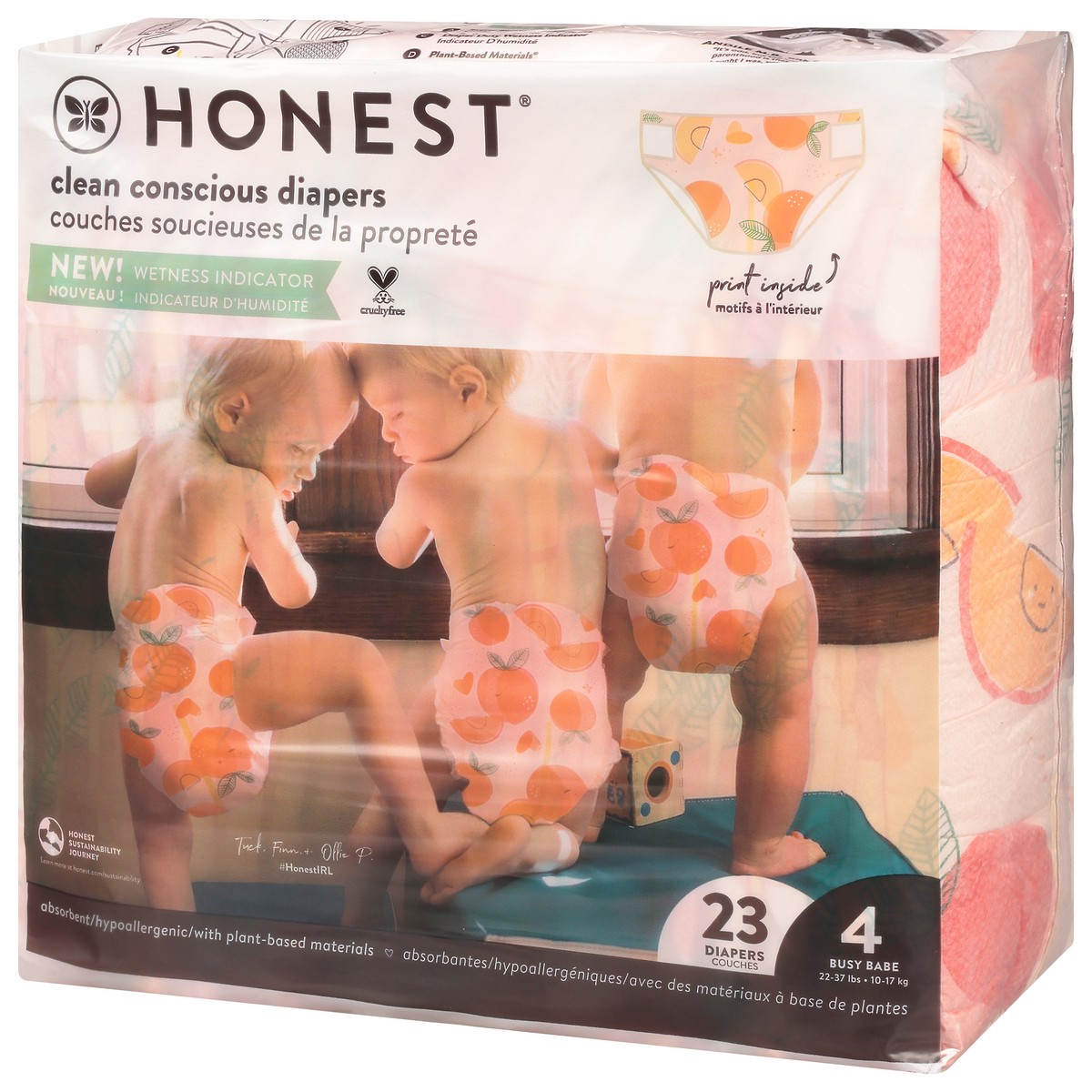 slide 3 of 9, Honest Just Peachy Busy Babe Size 4 (22-37 lbs) Diapers 23 ea, 23 ct