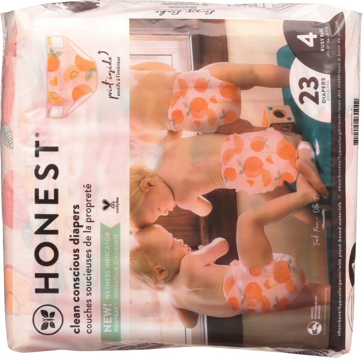 slide 7 of 9, Honest Just Peachy Busy Babe Size 4 (22-37 lbs) Diapers 23 ea, 23 ct