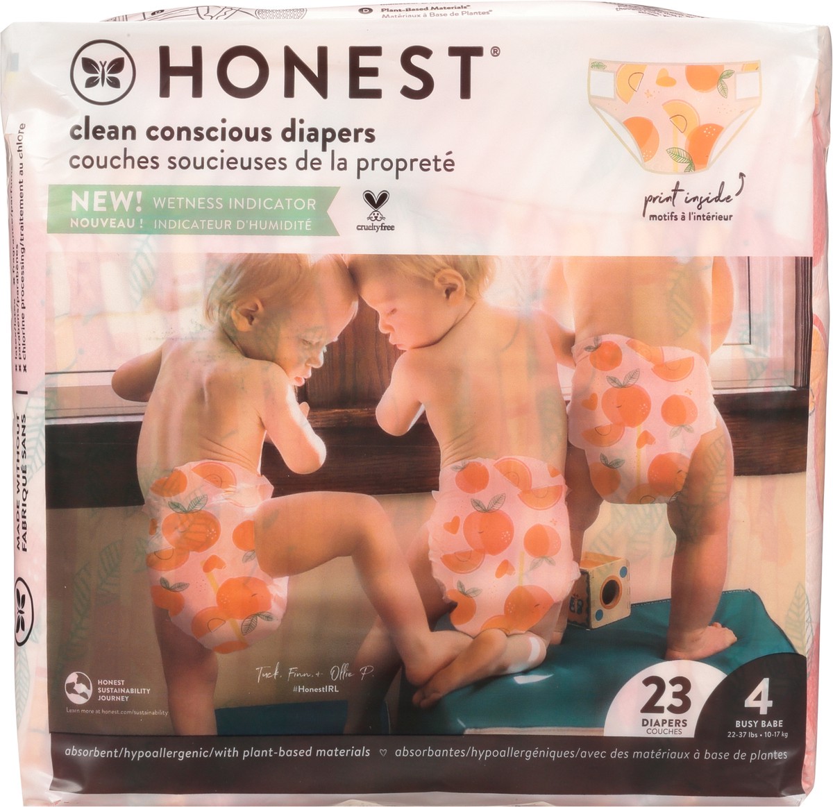 slide 4 of 9, Honest Just Peachy Busy Babe Size 4 (22-37 lbs) Diapers 23 ea, 23 ct