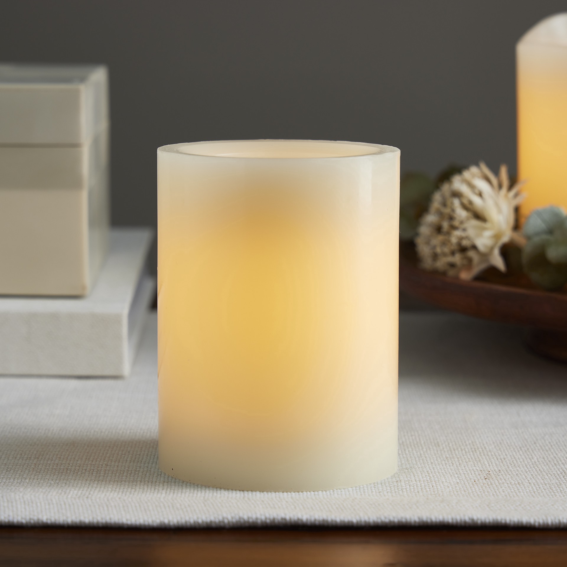 slide 4 of 4, 3" X 4" Cream Led Wax Pillar Candle By Ashland, 3 in x 4 in