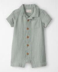 Littleplanet Baby Boy Organic Cotton Gauze Romper Meadow Green 3M