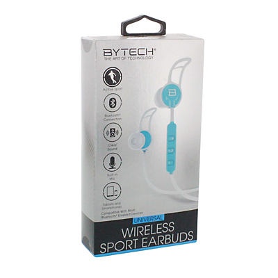 slide 1 of 1, Bytech Pastel Blue Universal Bluetooth Sport Earbuds with Microphone, 1 ct