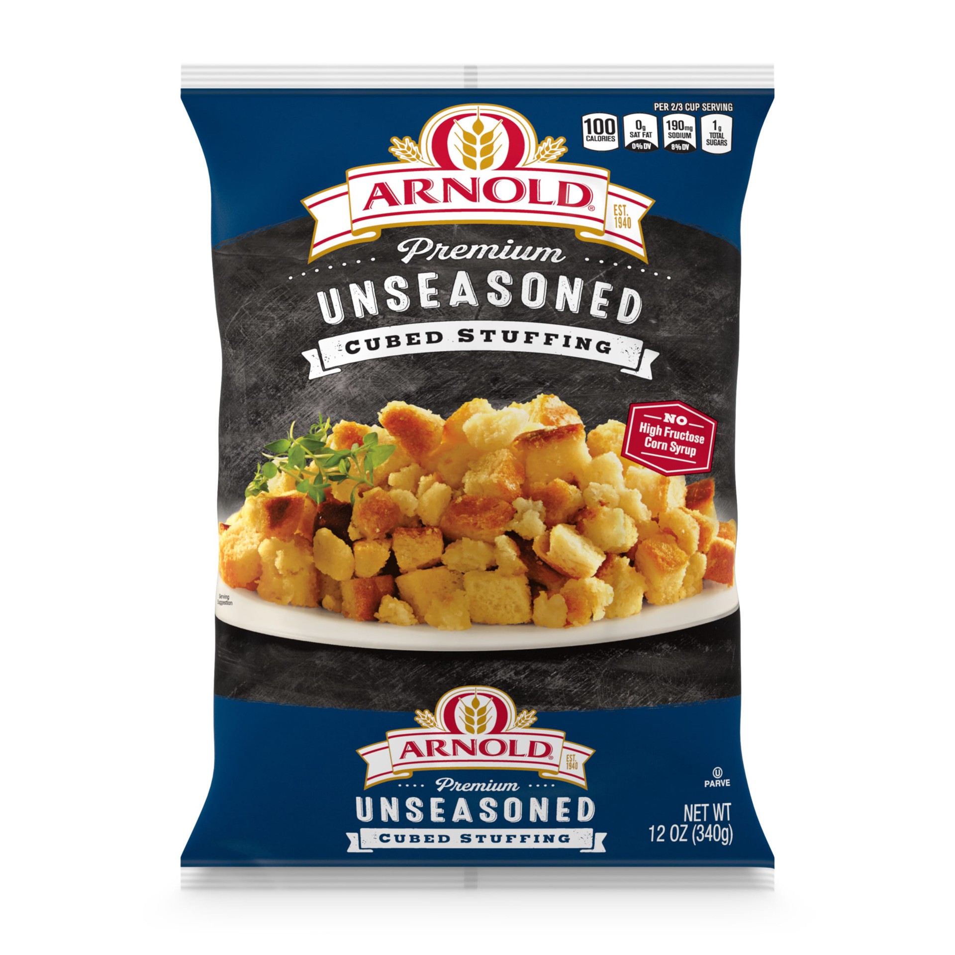 slide 1 of 7, Arnold Premium Unseasoned Plain Cubed Stuffing, 12 oz, Bread Crumbs, Bag, 12 oz