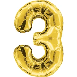 Shape Number 3 Gold Air-Filled Balloon