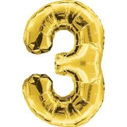 Shape Number 3 Gold Air-Filled Balloon