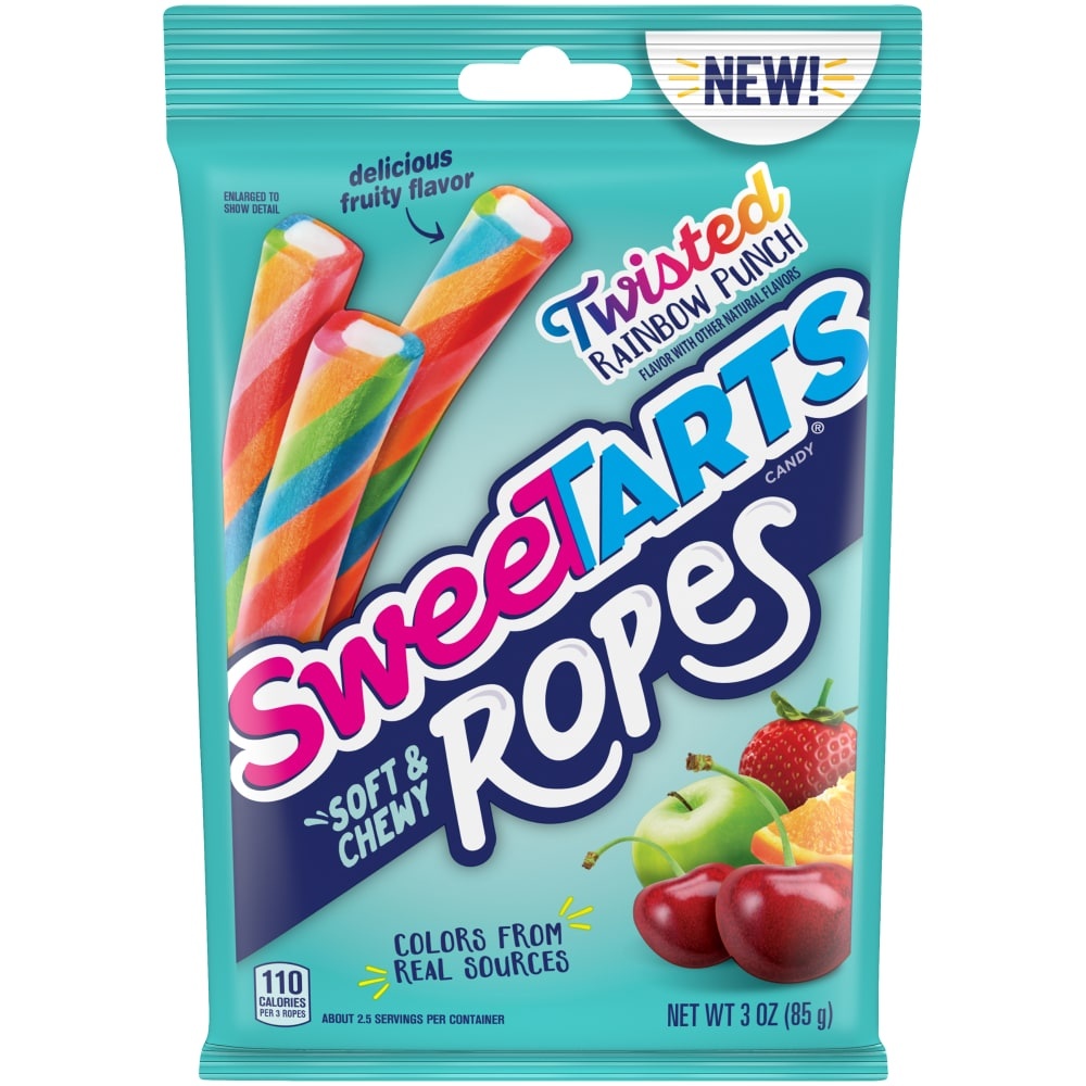 slide 1 of 1, SweeTARTS Twisted Rainbow Punch Soft & Chewy Rope Candy, 3 oz