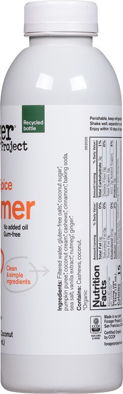 slide 4 of 5, Forager Project Dairy-Free Organic Cashew Oat Coconut Pumpkin Spice Creamer 20 fl oz, 20 fl oz