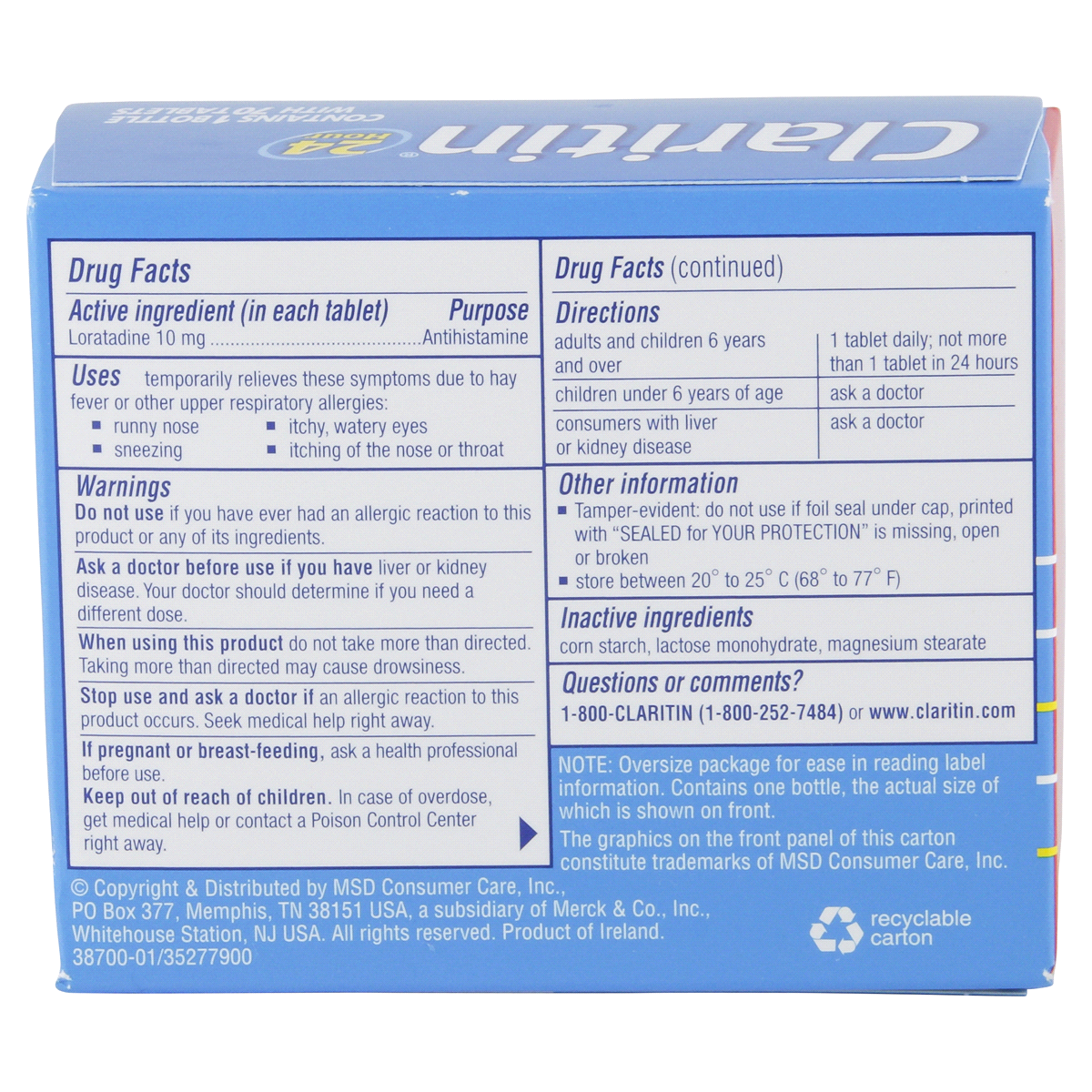 slide 3 of 5, Claritin 24 Hour Non-Drowsy Allergy Relief Tablets , 70 ct; 10 mg