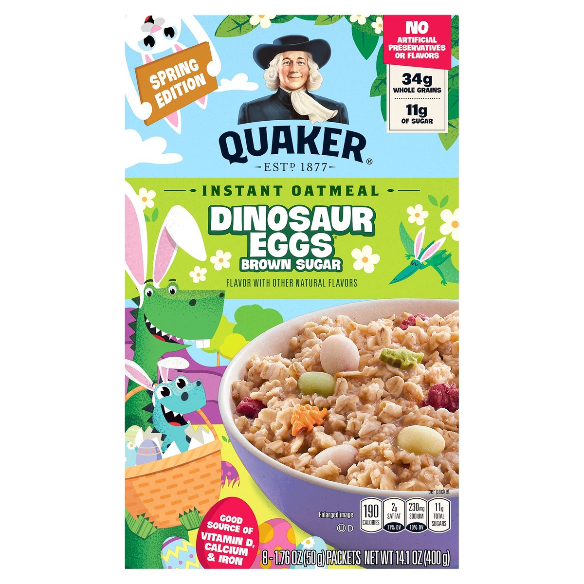 slide 1 of 4, Quaker Instant Oatmeal Dinosaur Eggs Brown Sugar 1.76 Oz 8 Count, 8 ct