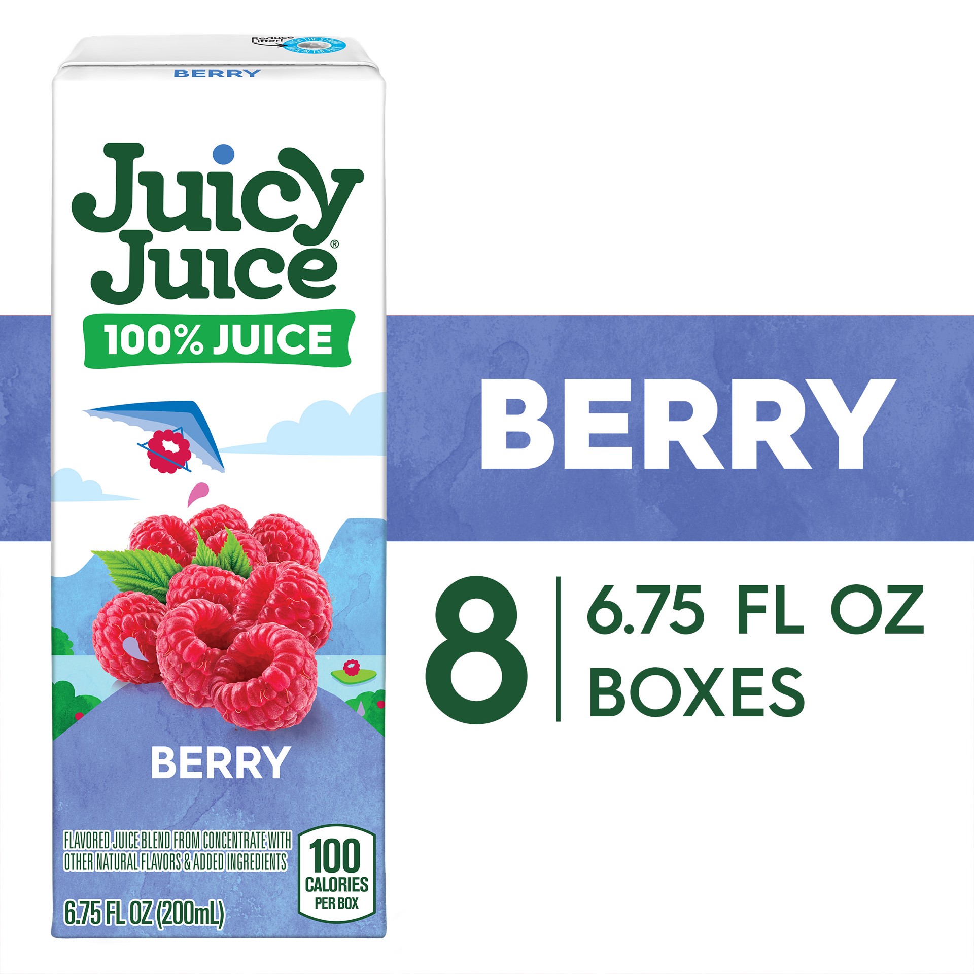 slide 1 of 9, Juicy Juice 100% Juice, Berry, 8 Count, 6.75 FL OZ Juice Boxes, 6.75 fl oz